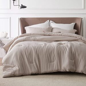 bedsure queen comforter set kids - warm taupe queen size comforter, soft bedding for all seasons, cationic dyed bedding set, 3 pieces, 1 comforter (90"x90") and 2 pillow shams (20"x26"+2")