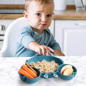 YIVEKO Baby Plates with Suction Divided, Baby Spoon Fork Set for Toddlers, Silicone Plates for Kids with Suction Baby Dishes Kids Plates and Utensils-Crab Blue