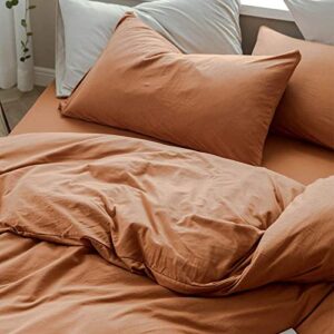 AMWAN Jersey Knit Cotton Duvet Cover Set Solid Pumpkin Color Bedding Set Luxury Soft Knit Cotton Comforter Cover King Size 3 Piece Bedding Set 1 Duvet Cover 2 Pillowcases King Duvet Cover Set