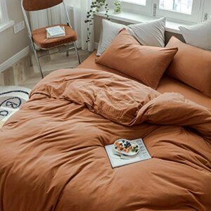 AMWAN Jersey Knit Cotton Duvet Cover Set Solid Pumpkin Color Bedding Set Luxury Soft Knit Cotton Comforter Cover King Size 3 Piece Bedding Set 1 Duvet Cover 2 Pillowcases King Duvet Cover Set