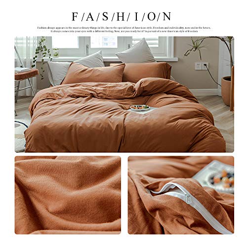 AMWAN Jersey Knit Cotton Duvet Cover Set Solid Pumpkin Color Bedding Set Luxury Soft Knit Cotton Comforter Cover King Size 3 Piece Bedding Set 1 Duvet Cover 2 Pillowcases King Duvet Cover Set