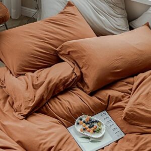 AMWAN Jersey Knit Cotton Duvet Cover Set Solid Pumpkin Color Bedding Set Luxury Soft Knit Cotton Comforter Cover King Size 3 Piece Bedding Set 1 Duvet Cover 2 Pillowcases King Duvet Cover Set