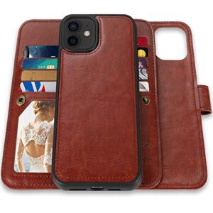 caseowl wallet case compatible for iphone 12/12 pro, magnetic detachable slim case with 9 card slots, hand strap,compatible for iphone 12/12 pro 6.1 inch 2020, 2 in 1 folio leather wallet case(brown)