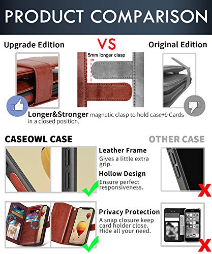 CASEOWL Wallet Case Compatible for iPhone 12/12 Pro, Magnetic Detachable Slim Case with 9 Card Slots, Hand Strap,Compatible for iPhone 12/12 Pro 6.1 inch 2020, 2 in 1 Folio Leather Wallet Case(Brown)