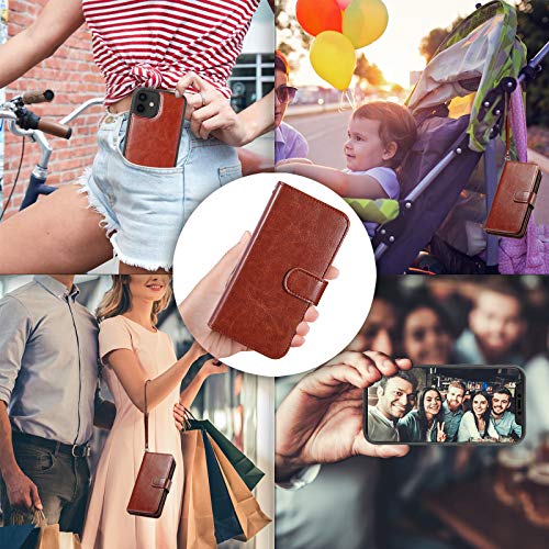 CASEOWL Wallet Case Compatible for iPhone 12/12 Pro, Magnetic Detachable Slim Case with 9 Card Slots, Hand Strap,Compatible for iPhone 12/12 Pro 6.1 inch 2020, 2 in 1 Folio Leather Wallet Case(Brown)