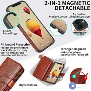 CASEOWL Wallet Case Compatible for iPhone 12/12 Pro, Magnetic Detachable Slim Case with 9 Card Slots, Hand Strap,Compatible for iPhone 12/12 Pro 6.1 inch 2020, 2 in 1 Folio Leather Wallet Case(Brown)