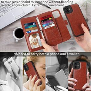 CASEOWL Wallet Case Compatible for iPhone 12/12 Pro, Magnetic Detachable Slim Case with 9 Card Slots, Hand Strap,Compatible for iPhone 12/12 Pro 6.1 inch 2020, 2 in 1 Folio Leather Wallet Case(Brown)