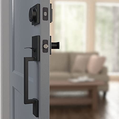 Amazon Basics Contemporary Single Cylinder Door Handleset with Stamford Lever, 64.3mmH Upper 294.5mmH lower, Matte Black