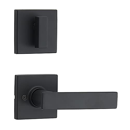 Amazon Basics Contemporary Single Cylinder Door Handleset with Stamford Lever, 64.3mmH Upper 294.5mmH lower, Matte Black