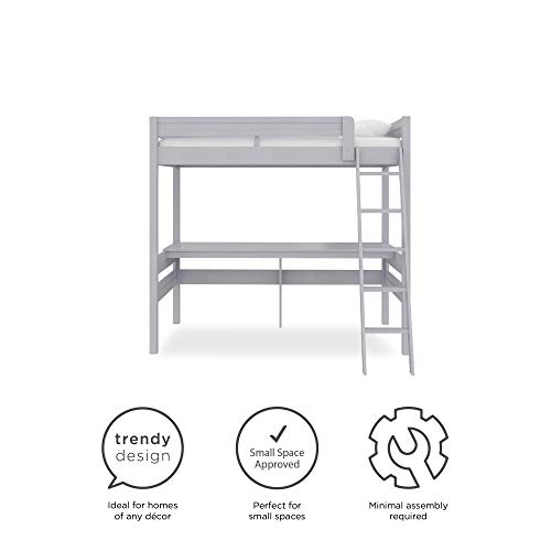 DHP Dorel Living Harlan Wood Bed with Ladder and GuardRail, Twin, Gray Loft