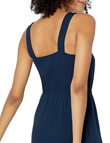 Amazon Essentials Women's Fluid Twill Tiered Fit and Flare Dress, Navy, Large