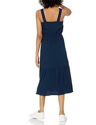 Amazon Essentials Women's Fluid Twill Tiered Fit and Flare Dress, Navy, Large