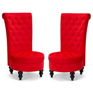 avawing throne royal chair set of 2 for living room, button-tufted accent armless high back chair with 24.6 inch larger seat, thick padding and rubberwood legs, enthusiastic red
