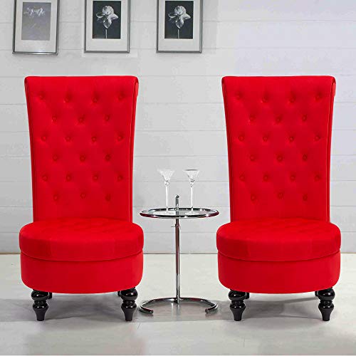 AVAWING Throne Royal Chair Set of 2 for Living Room, Button-Tufted Accent Armless High Back Chair with 24.6 Inch Larger Seat, Thick Padding and Rubberwood Legs, Enthusiastic Red