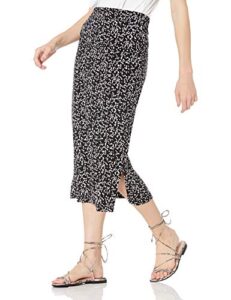 amazon essentials women's pull-on knit midi skirt (available in plus size), black/white, abstract/animal, large