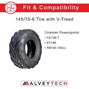 AlveyTech 145/70-6 Front Tires with V-Tread - For the Coleman KT196/CK196-T Go-Kart, All Terrain, Rubber Tubeless Tire for 4x4 Quad, Mini Dirt Bike, UTV, ATV, Lawn Mower and Electric Cart, (Set of 2)