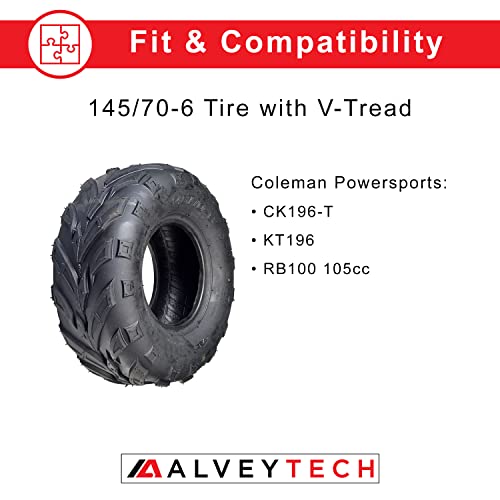 AlveyTech 145/70-6 Front Tires with V-Tread - For the Coleman KT196/CK196-T Go-Kart, All Terrain, Rubber Tubeless Tire for 4x4 Quad, Mini Dirt Bike, UTV, ATV, Lawn Mower and Electric Cart, (Set of 2)