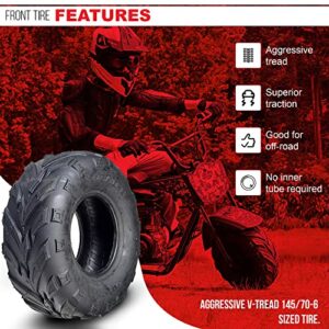 AlveyTech 145/70-6 Front Tires with V-Tread - For the Coleman KT196/CK196-T Go-Kart, All Terrain, Rubber Tubeless Tire for 4x4 Quad, Mini Dirt Bike, UTV, ATV, Lawn Mower and Electric Cart, (Set of 2)