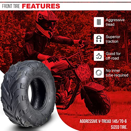 AlveyTech 145/70-6 Front Tires with V-Tread - For the Coleman KT196/CK196-T Go-Kart, All Terrain, Rubber Tubeless Tire for 4x4 Quad, Mini Dirt Bike, UTV, ATV, Lawn Mower and Electric Cart, (Set of 2)