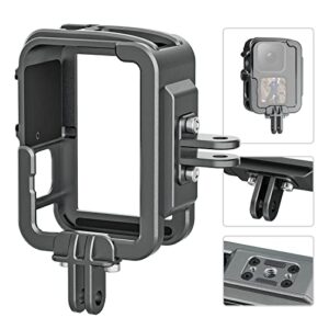 telesin vertical aluminum cage protective case frame housing for gopro hero 11 10 9 black, fits go pro with nd cpl lens filter max lens on camera, with cold shoe connect to video light microphone