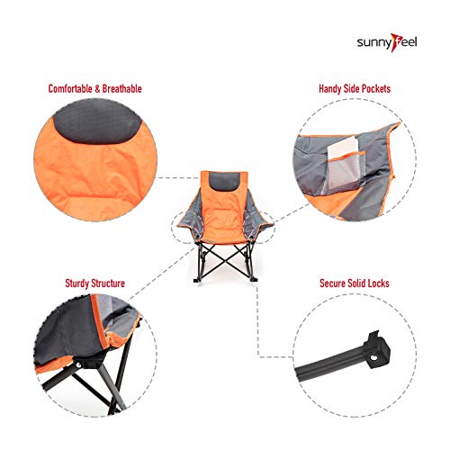 SUNNYFEEL Rocking Camping Chair, Luxury Padded Recliner, Oversized Folding Lawn Chair with Pocket, Heavy Duty for Outdoor/Picnic/Lounge/Patio, Portable Camp Rocker Chairs with Carry Bag (Orange)