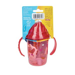 Nuby No Spill Flip N Sip 2 Handle Tritan 360 Weighted Straw Glitter Print - 8oz/ 240 Ml/ 12 M+, Colors Vary: Blue Space, Red Dinosaur, Pink Fox, Green Swan