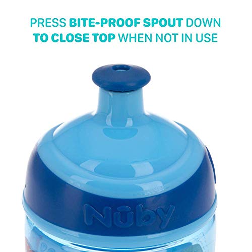 Nuby Thirsty Kids Tritan Free Flow Pop Up Super Slurp Water Bottle, Shark, 1 Pack, 12 Oz