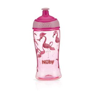 nuby thirsty kids tritanfree flow pop up super slurp water bottle, flamingo, 1 pack, 12 oz