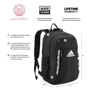 adidas Excel 6 Backpack, Black/White 3 Stripe Webbing, One Size