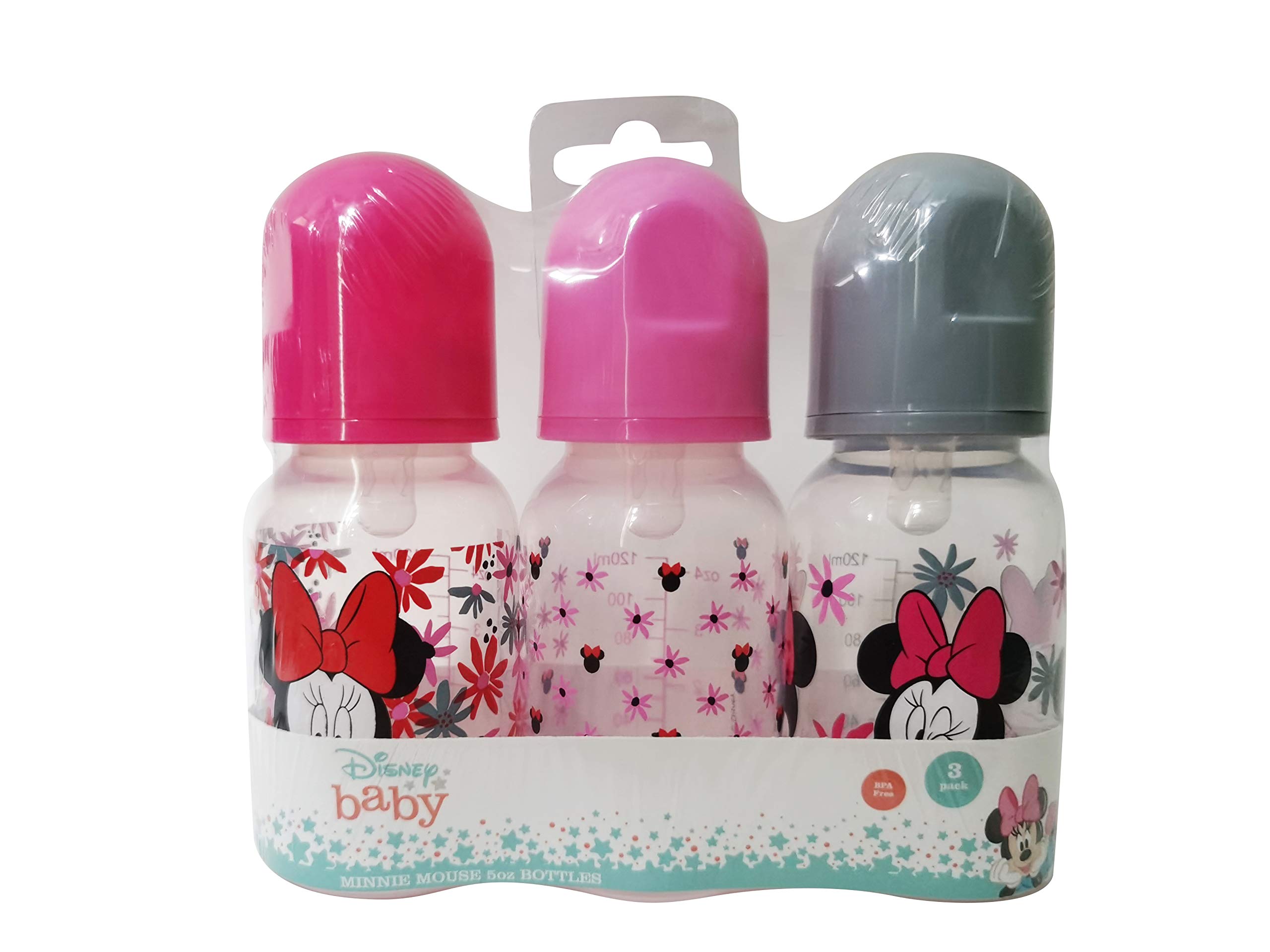 Cudlie Disney Baby Boy Minnie Mouse 5 oz Pack of Three Baby Bottles, Tropic Floral