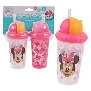 cudlie disney baby girl minnie mouse 10 oz pack of 2 sippy cups with straw & easy close lid, bows on bows