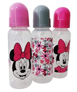cudlie disney baby girl minnie mouse 9 oz pack of 3 baby bottles, tropic floral