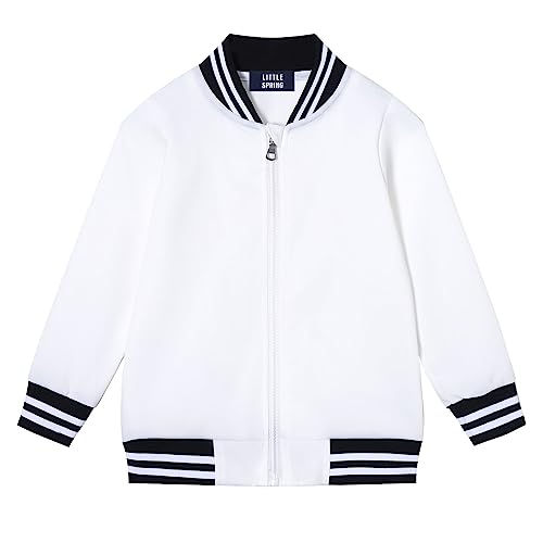 LittleSpring Toddler Fall Jacket for Boys Girls Bomber Lightweight Jacket Outerwear White 3T