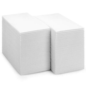 bloomingoods disposable bathroom paper napkins | 300-pack 8" x 17" single-use linen-feel guest towels, made in usa | cloth-like hand tissue paper, white (medium size - pack of 300)