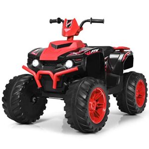 costzon kids atv, 12v battery powered electric vehicle w/led lights, high & low speed, horn, music, usb, treaded tires, ride on car 4 wheeler quad for boys & girls gift, ride on atv (red)