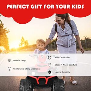 Costzon Kids ATV, 12V Battery Powered Electric Vehicle w/LED Lights, High & Low Speed, Horn, Music, USB, Treaded Tires, Ride on Car 4 Wheeler Quad for Boys & Girls Gift, Ride on ATV (Red)