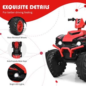 Costzon Kids ATV, 12V Battery Powered Electric Vehicle w/LED Lights, High & Low Speed, Horn, Music, USB, Treaded Tires, Ride on Car 4 Wheeler Quad for Boys & Girls Gift, Ride on ATV (Red)