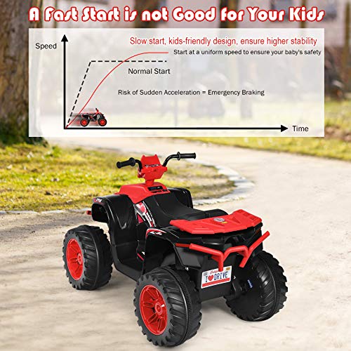 Costzon Kids ATV, 12V Battery Powered Electric Vehicle w/LED Lights, High & Low Speed, Horn, Music, USB, Treaded Tires, Ride on Car 4 Wheeler Quad for Boys & Girls Gift, Ride on ATV (Red)