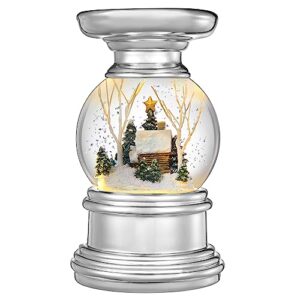 haute decor snowburst 7 inch tall log cabin christmas snow globe with candle holder and built-in timer, warm white led’s and pulsing snow swirls for pillar candles