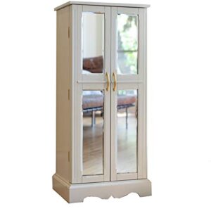 Hives and Honey Chelsea Jewelry Armoire - French Mirrored Doors Jewelry Storage Cabinet, White