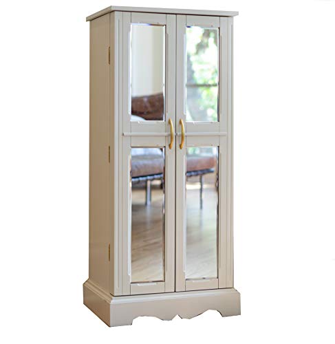 Hives and Honey Chelsea Jewelry Armoire - French Mirrored Doors Jewelry Storage Cabinet, White