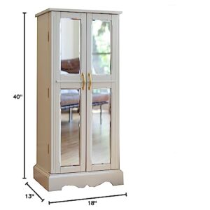 Hives and Honey Chelsea Jewelry Armoire - French Mirrored Doors Jewelry Storage Cabinet, White