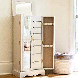 Hives and Honey Chelsea Jewelry Armoire - French Mirrored Doors Jewelry Storage Cabinet, White