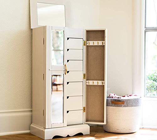 Hives and Honey Chelsea Jewelry Armoire - French Mirrored Doors Jewelry Storage Cabinet, White