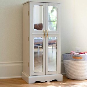 Hives and Honey Chelsea Jewelry Armoire - French Mirrored Doors Jewelry Storage Cabinet, White