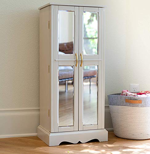 Hives and Honey Chelsea Jewelry Armoire - French Mirrored Doors Jewelry Storage Cabinet, White