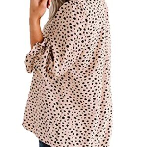 Avanova Women's Leopard Printed Ruffle Hem 3/4 Sleeve Mock Neck Elegant Work Blouses Top Beige Small