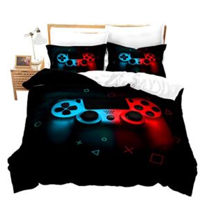 gamer duvet cover for boys,gaming comforter cover full,cool games gamepad bedding set kids teen game room decor bed cover,video game controller,modern gradient soft red and blue bedclothes with zipper