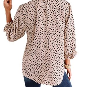 Avanova Women's Leopard Printed Ruffle Hem 3/4 Sleeve Mock Neck Elegant Work Blouses Top Beige Small