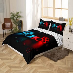 Gamer Duvet Cover for Boys,Gaming Comforter Cover Full,Cool Games Gamepad Bedding Set Kids Teen Game Room Decor Bed Cover,Video Game Controller,Modern Gradient Soft Red and Blue Bedclothes with Zipper